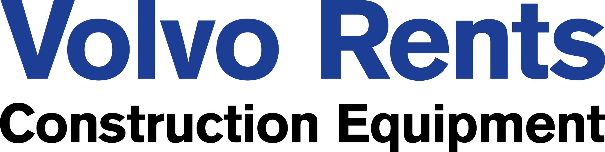 標誌 桌布 壁紙 — 在純綠色背景上以粗體藍色顯示 Volvo Rents 文字，並附有黑色建築設備副標題。