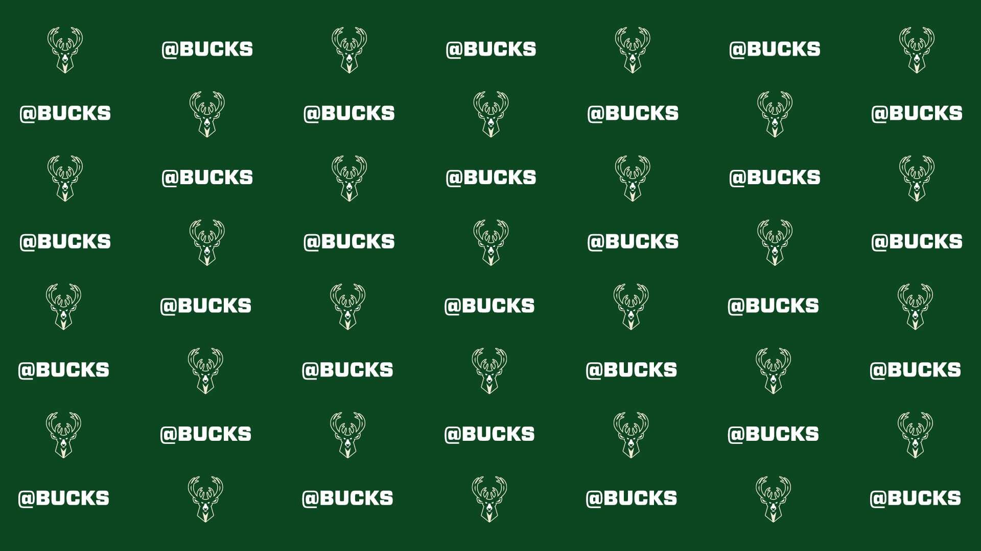 Bucks 桌布 壁紙 — 在純綠色背景上重複出現的白色密爾瓦基公鹿隊標誌圖案。