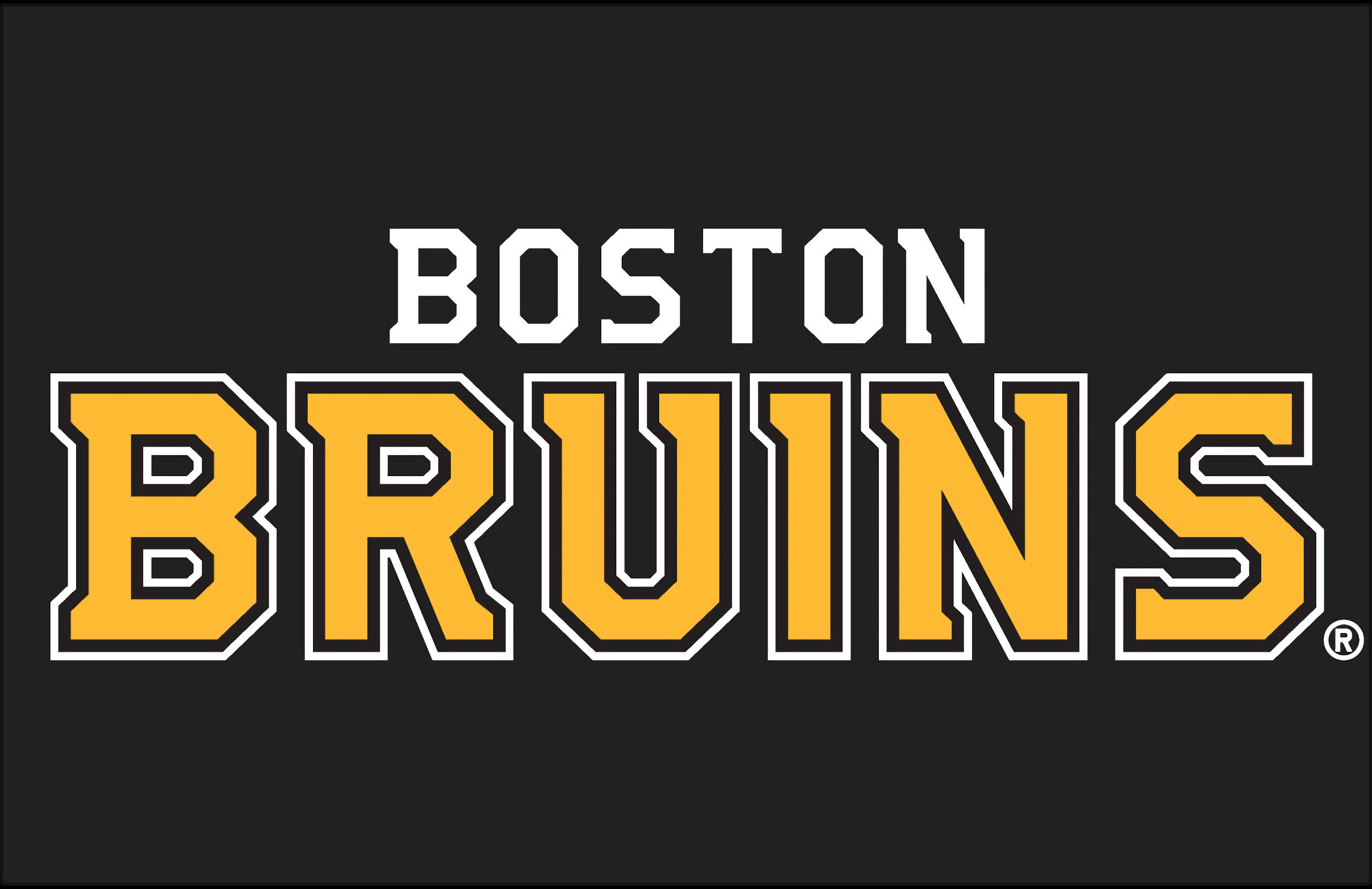 bruins 桌布 壁紙 — 在純色深色背景上，大膽的波士頓棕熊隊標誌，採用黃色、白色和黑色。