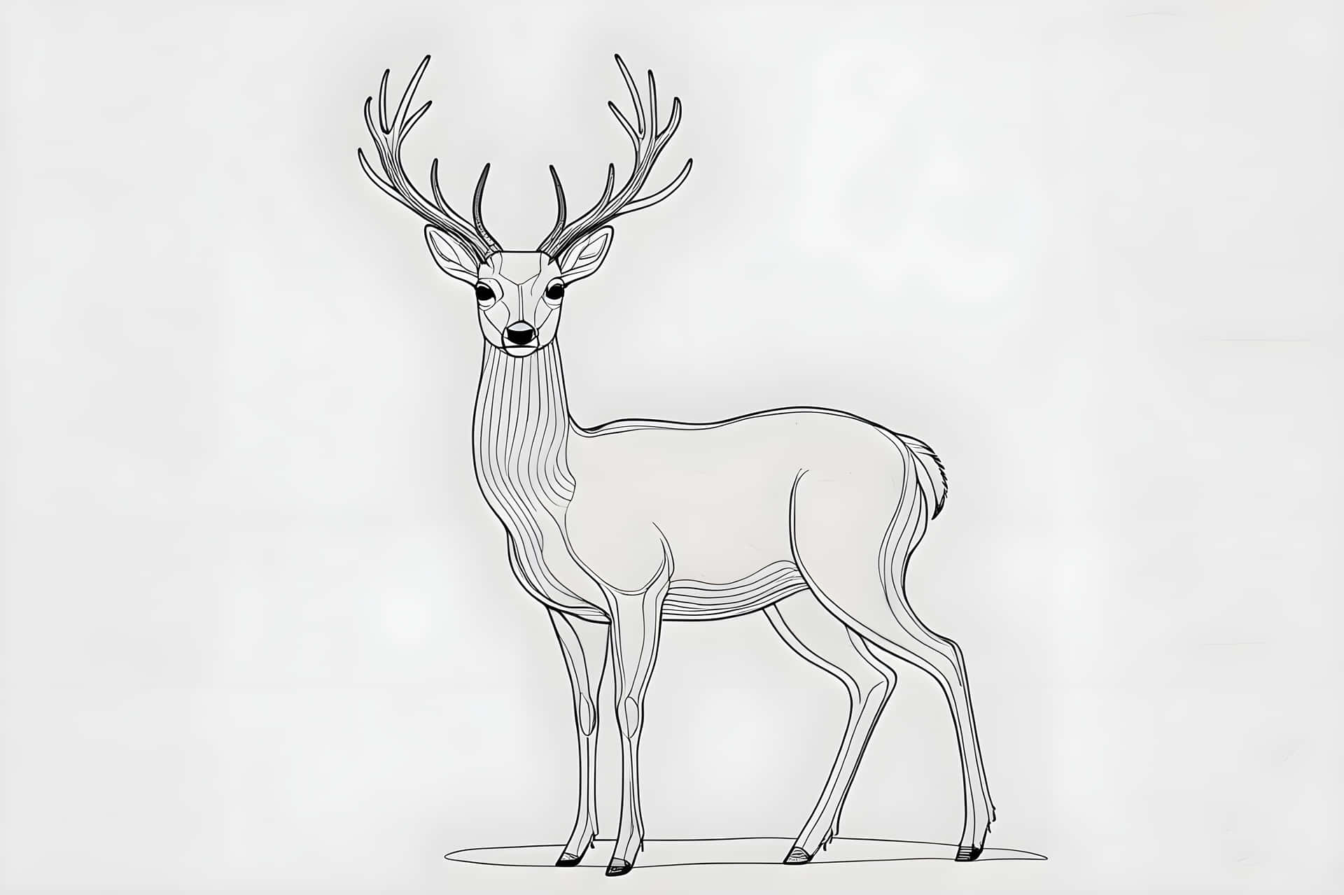 A deer line art photo 壁紙 — 在純色米白色背景上，一隻站立雄鹿帶有詳細鹿角的極簡線條畫。
