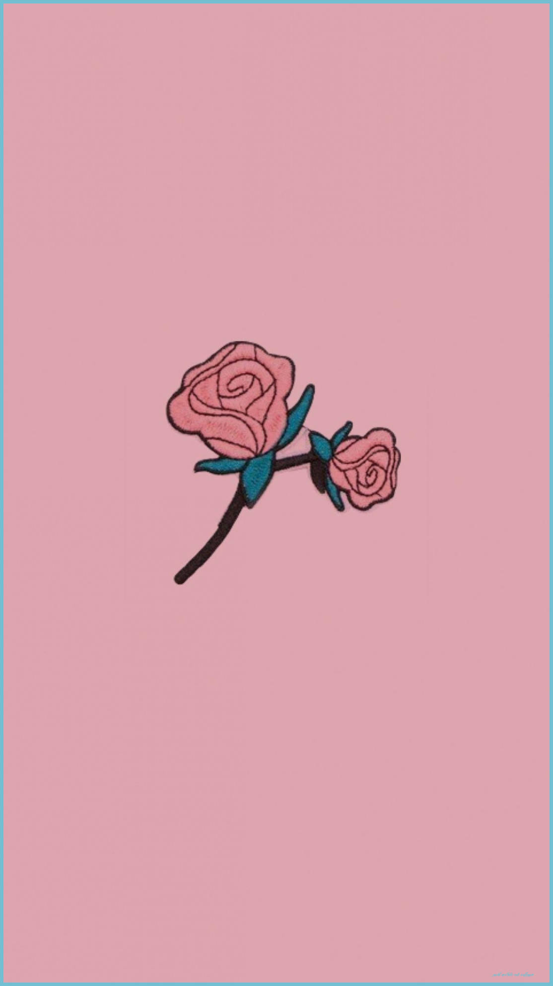 Aesthetic Cute Pastel 桌布 壁紙 — 在純色粉彩粉紅背景上的極簡刺繡風格粉紅玫瑰與花蕾。