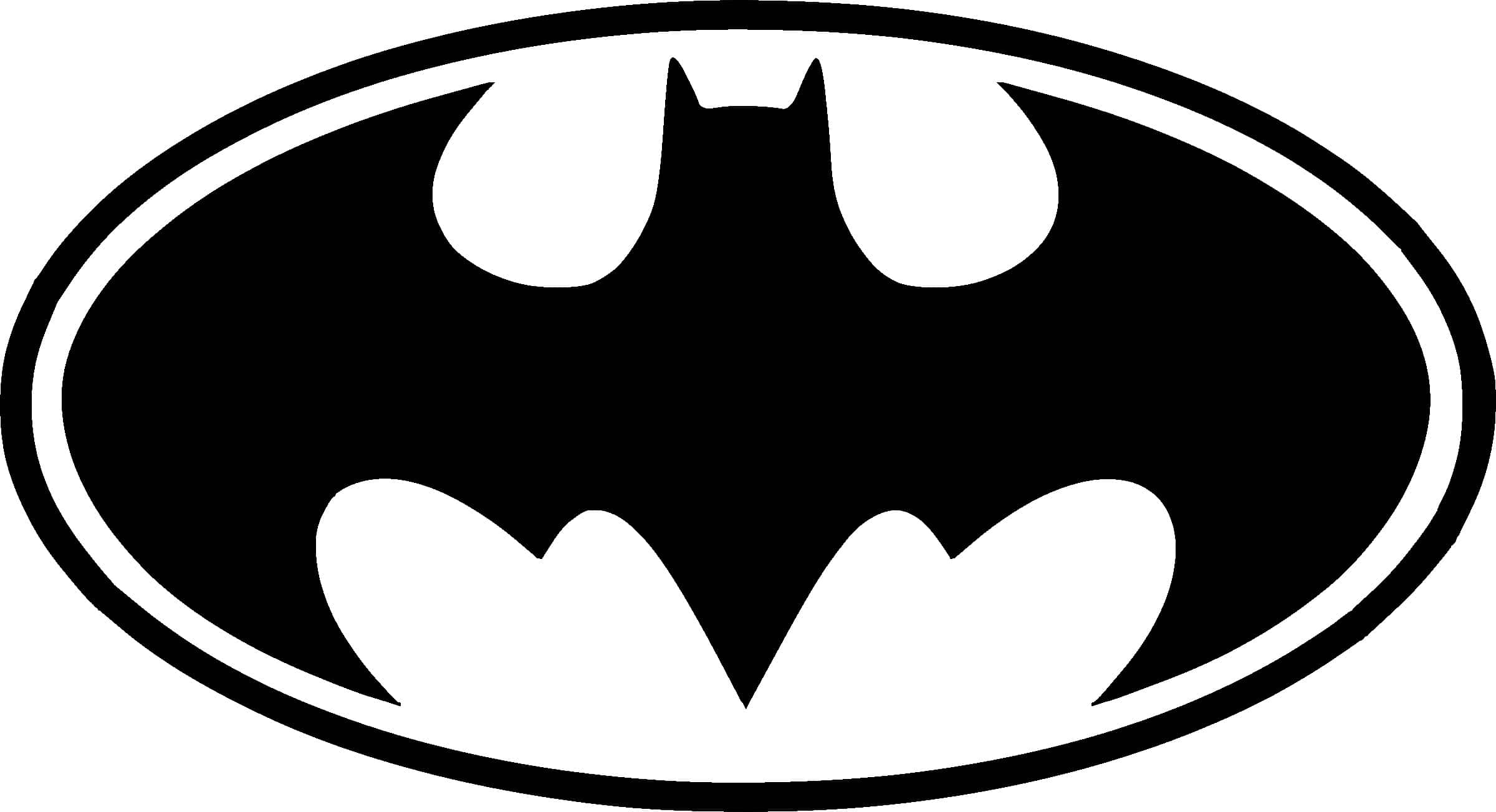Black And White Logo 桌布 壁紙 — 在純色背景上，白色橢圓形內有一個大膽的黑色蝙蝠符號。