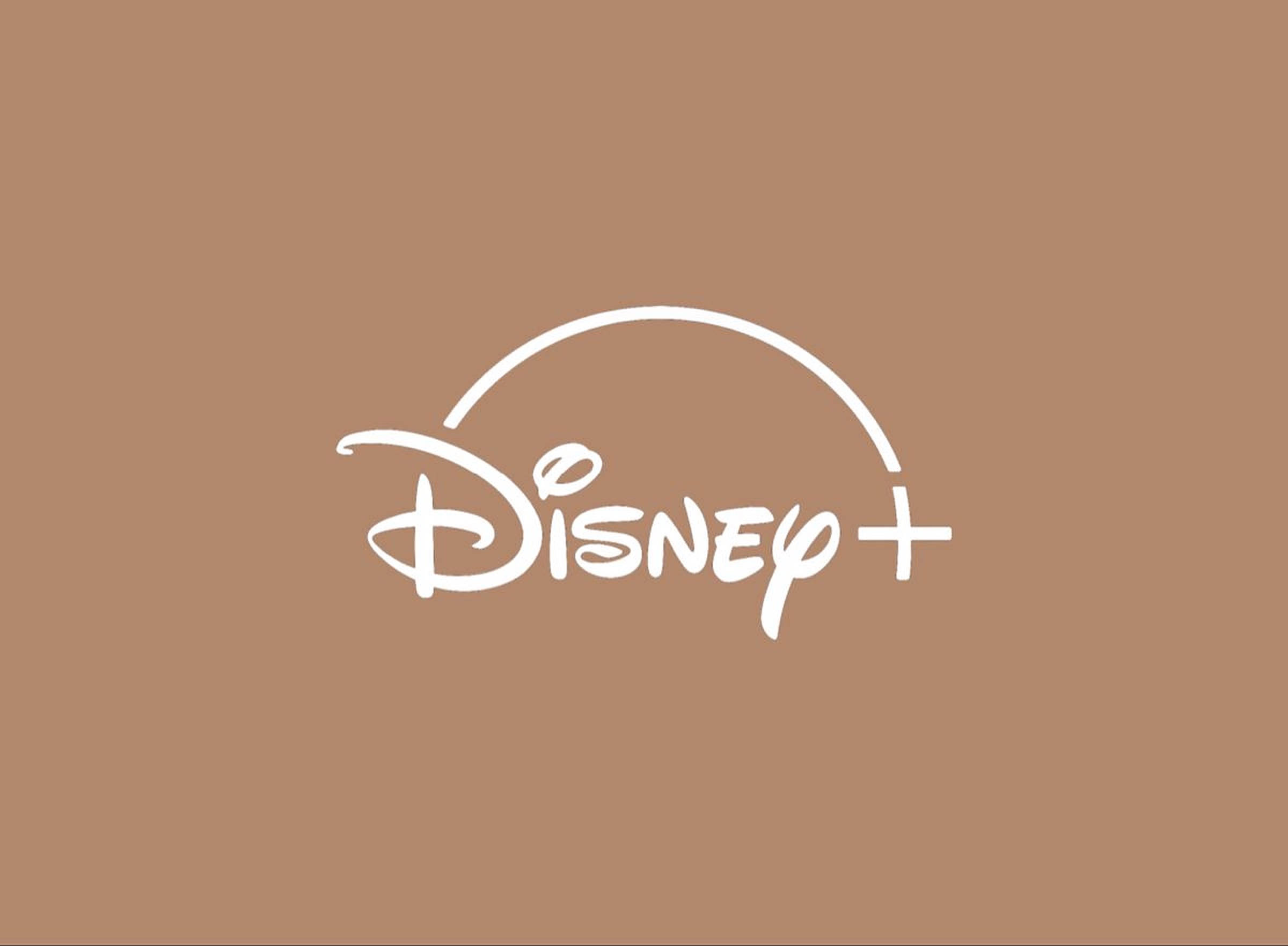 Disney Logo 桌布 壁紙 — 在純色陶土背景上以白色字體和拱形呈現的Disney+標誌。