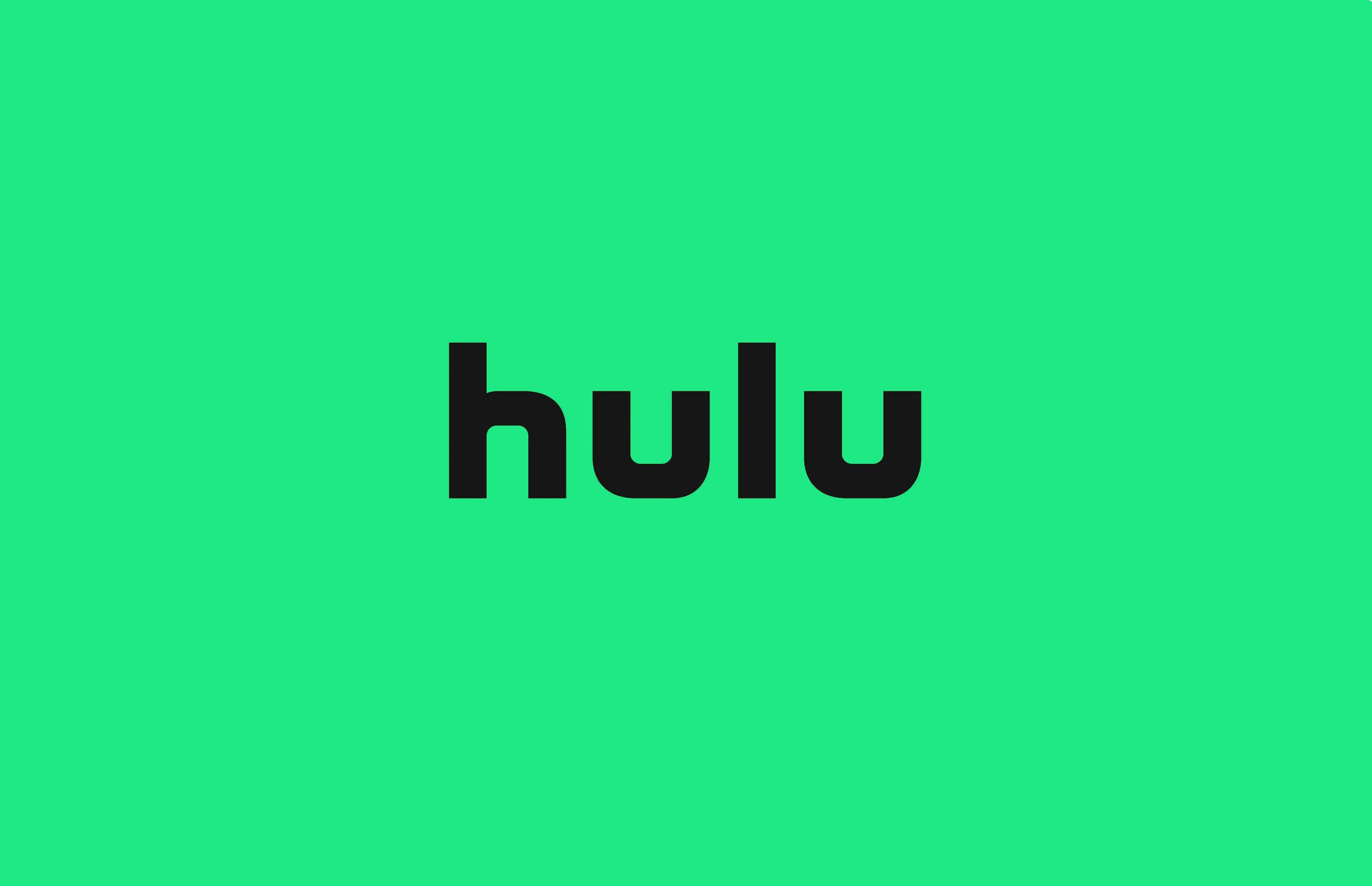 Hulu 桌布 壁紙 — 在純色鮮綠色背景上居中放置粗體黑色Hulu標誌。