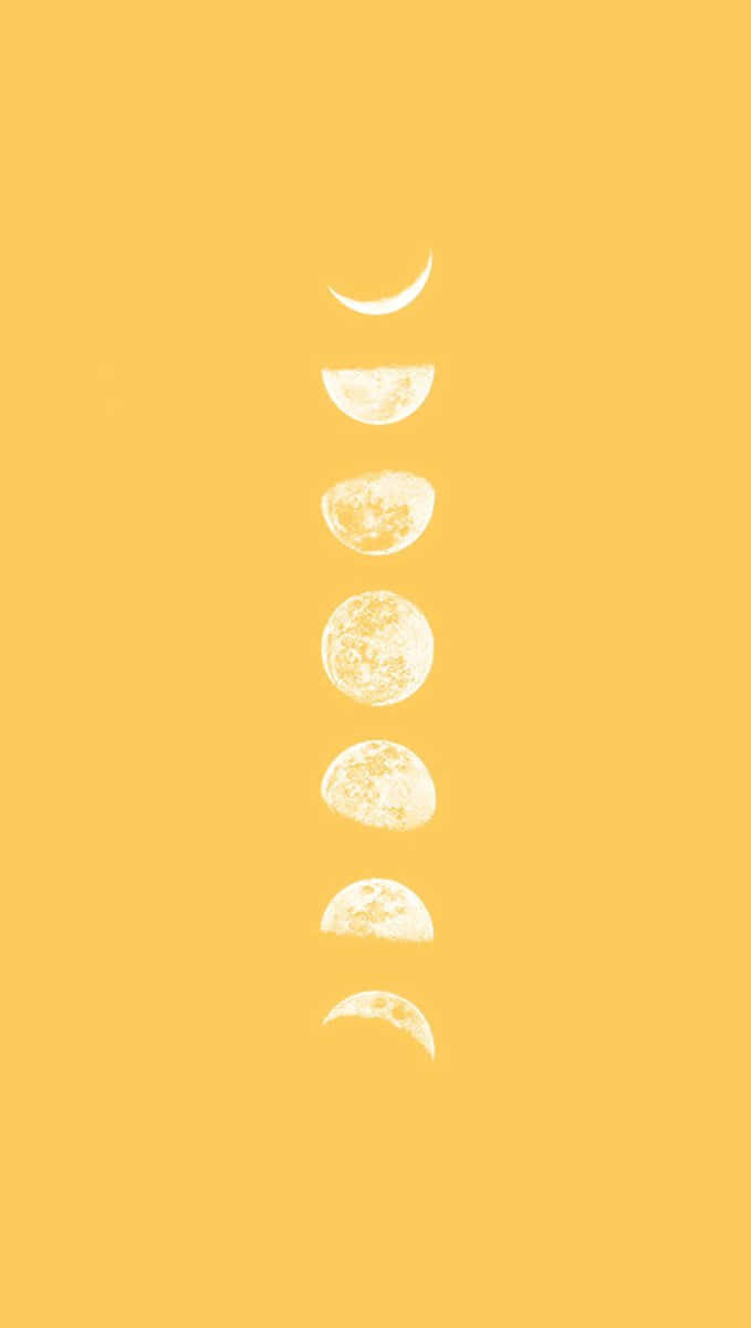Aesthetic Yellow 桌布 壁紙 — 在純芥末黃色背景上以白色呈現的極簡垂直月相序列。