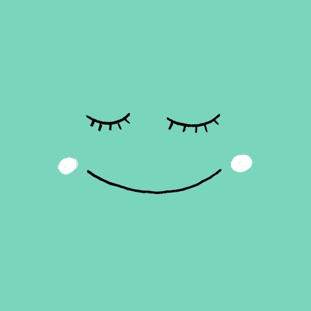 Smile 桌布 壁紙 — 在純薄荷綠色背景上，一個帶有閉眼和玫瑰色臉頰的極簡笑臉。