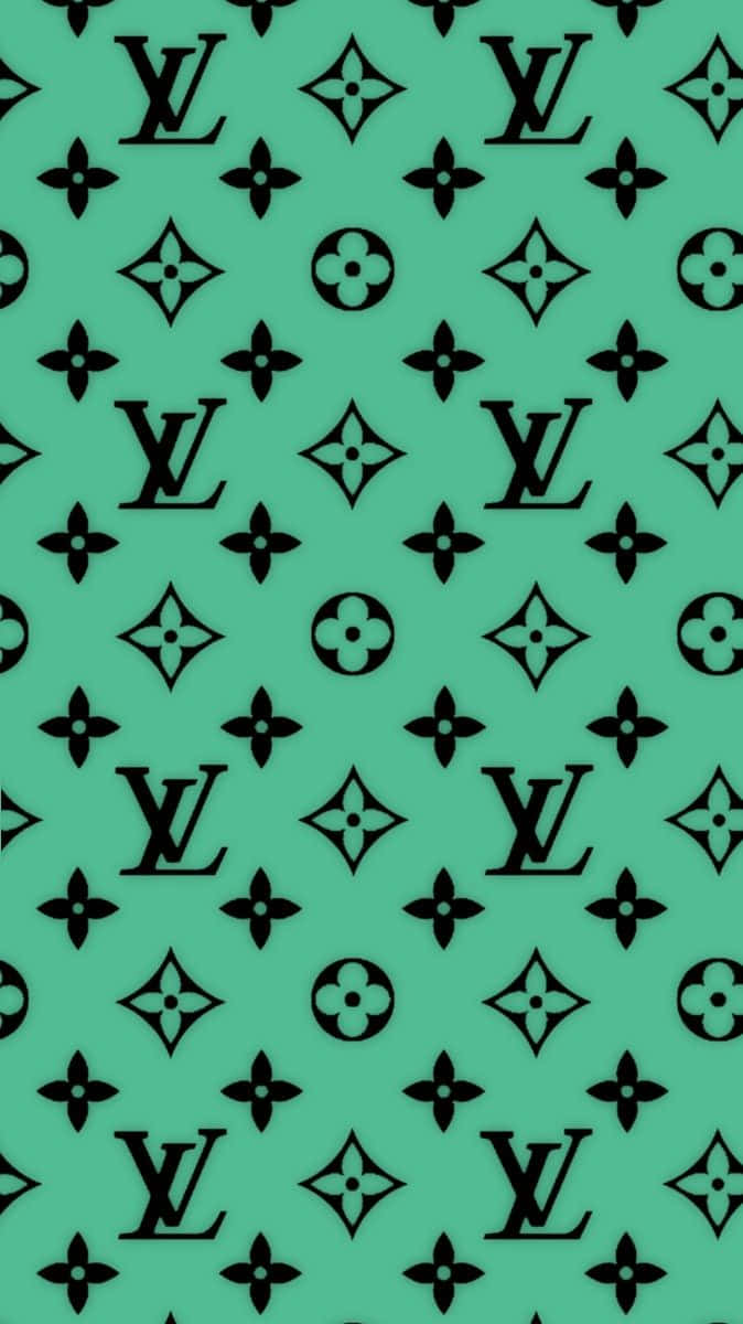 Louis Vuitton Pattern 桌布 壁紙 — 在純薄荷綠色背景上重複的黑色 Louis Vuitton 字母圖案。