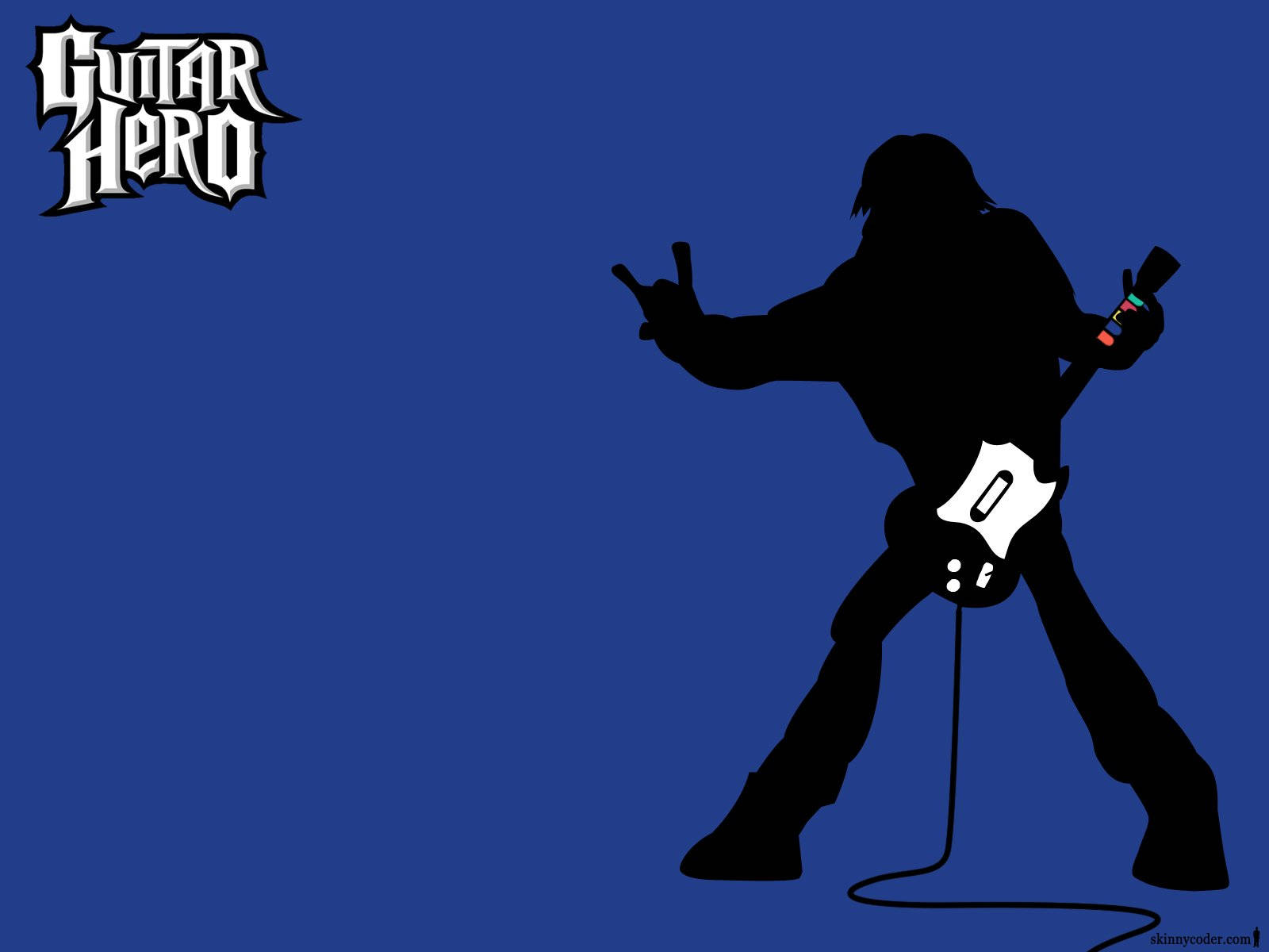 Guitar Hero遊戲標誌，黑色剪影的吉他手做出搖滾手勢。 — 吉他英雄 壁紙