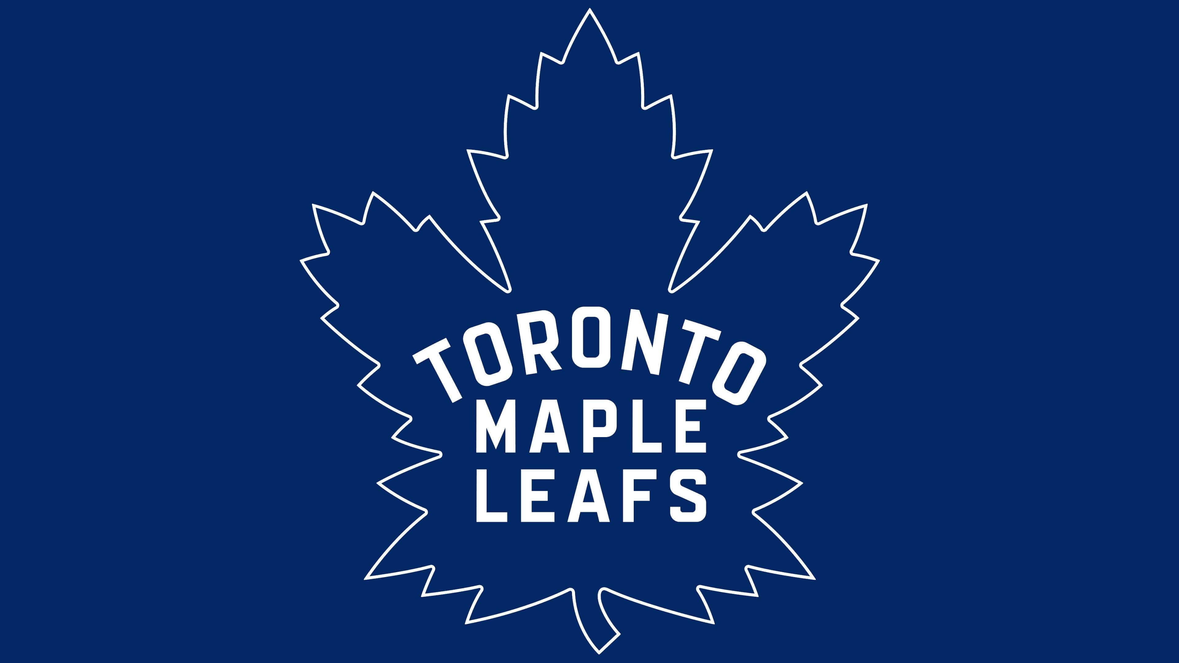 Leafs 桌布 壁紙 — 在純藍色背景上，楓葉的清晰白色輪廓，中間有 'TORONTO MAPLE LEAFS' 文字置中。