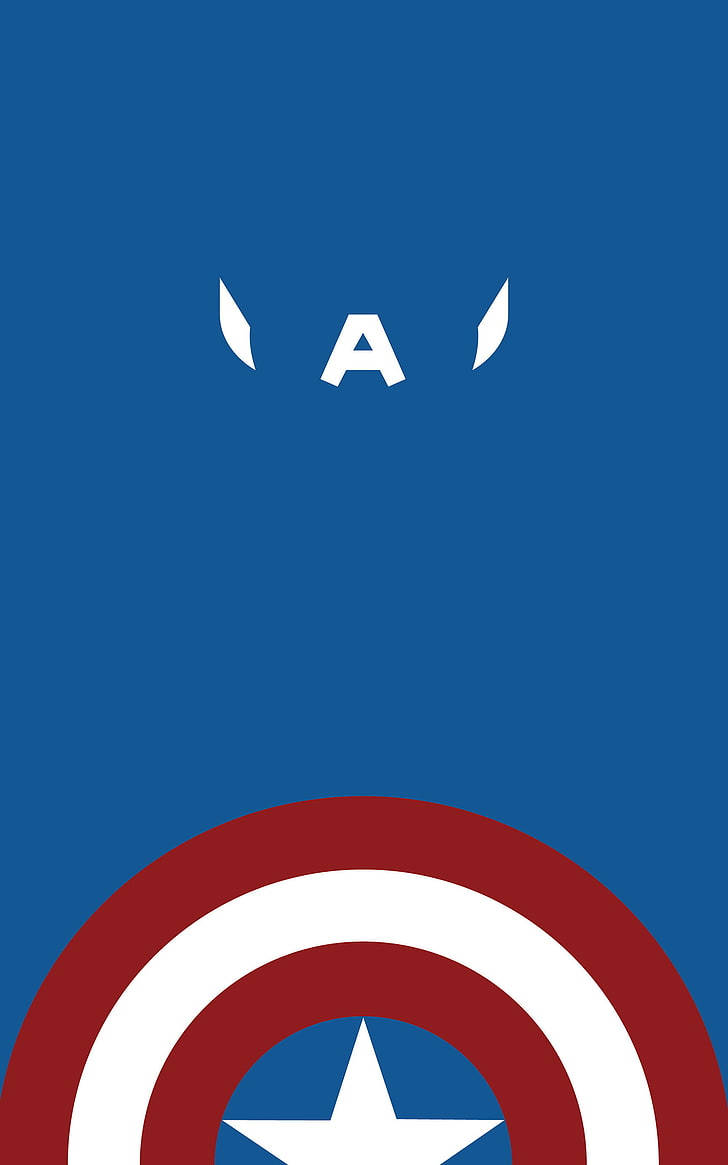 Marvel Captain America 桌布 壁紙 — 在純藍色背景上的美國隊長盾牌和風格化「A」眼睛的極簡圖形。