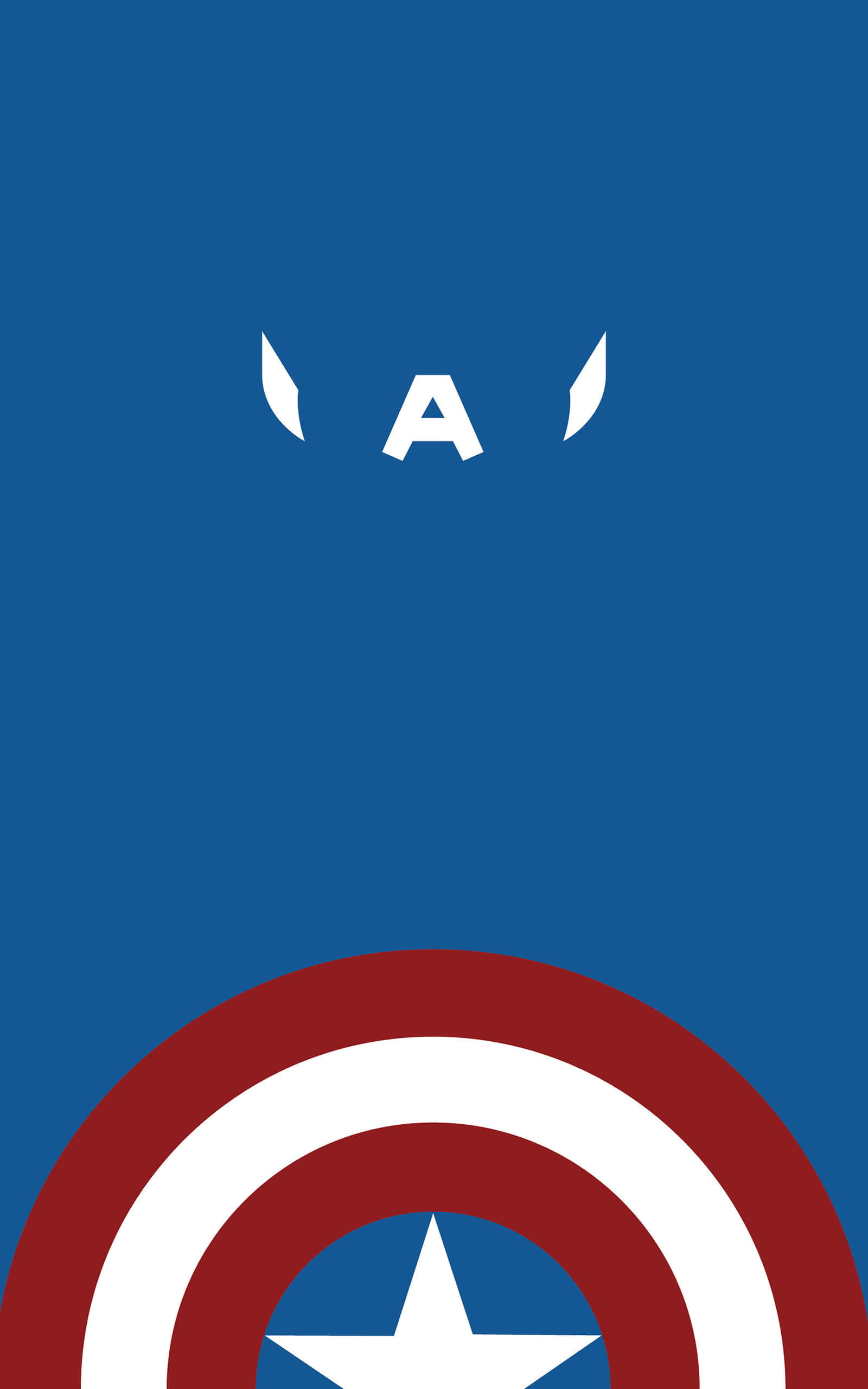 Marvel Falcon Logo 桌布 壁紙 — 在純藍色背景上的美國隊長盾牌和風格化 'A' 標誌的極簡圖形。