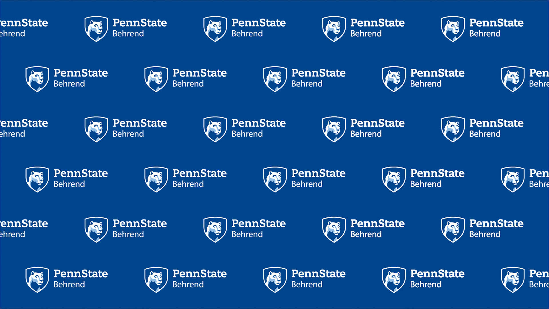 Penn State 桌布 壁紙 — 在純藍色背景上重複的白色 Penn State Behrend 標誌，營造出乾淨的機構圖案。