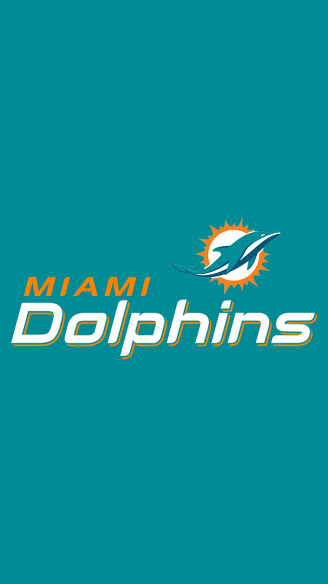 Miami Dolphins iPhone 桌布 壁紙 — 在純青色背景上的邁阿密海豚隊青色、橙色和白色標誌。