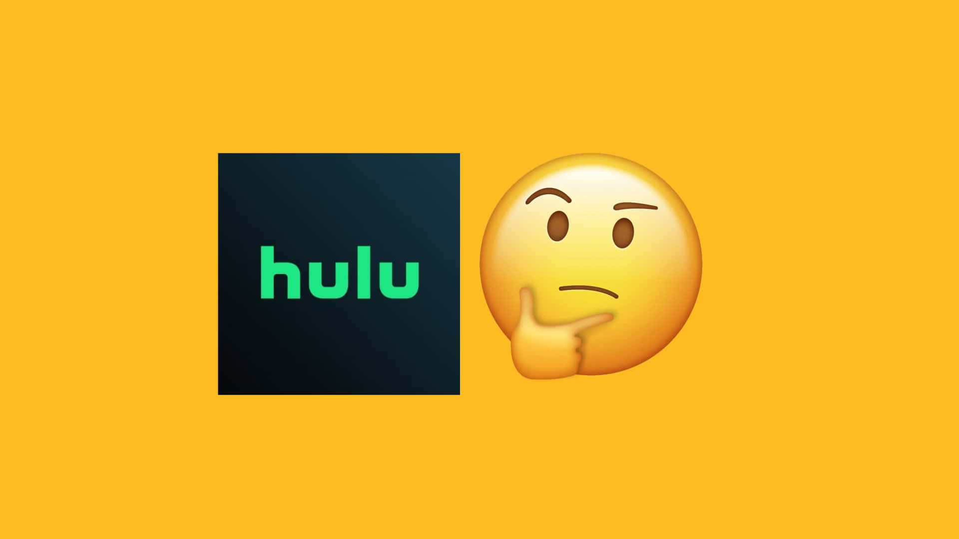 Hulu 桌布 壁紙 — 在純黃色背景上，Hulu 標誌旁邊有一個思考中的表情符號。