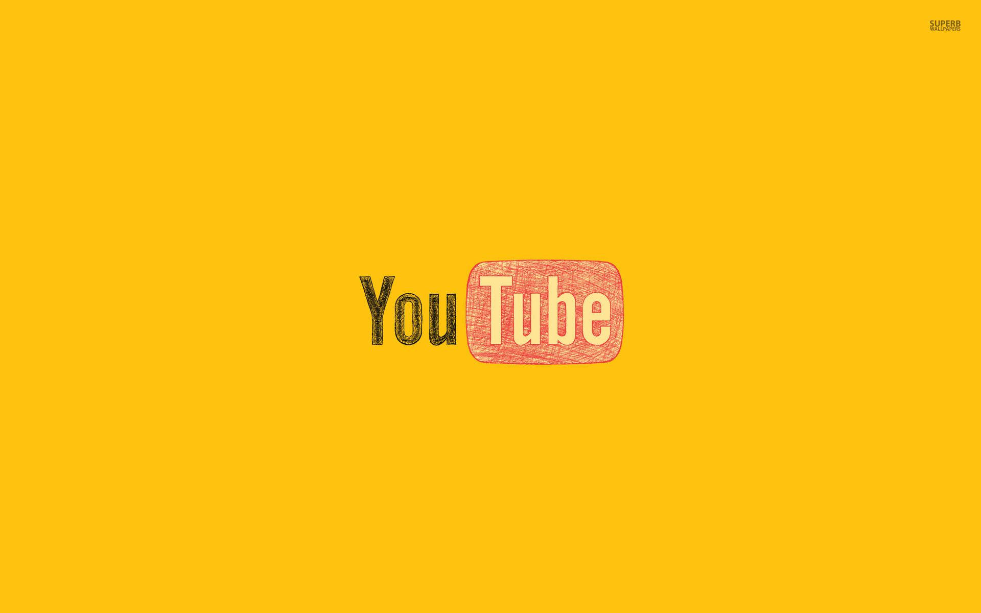 YouTube Logo 桌布 壁紙 — 在純黃色背景上的紋理黑色和紅色YouTube標誌。