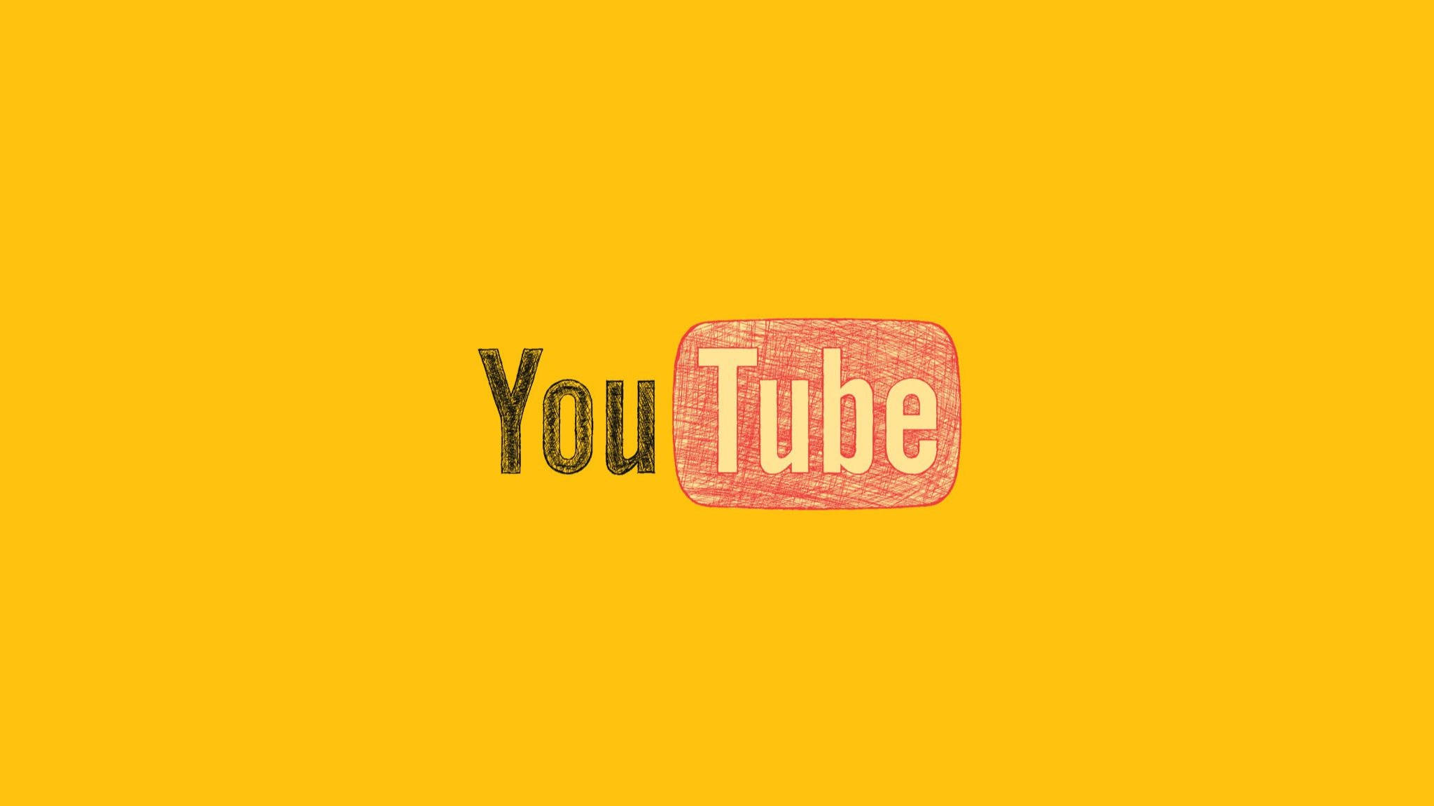 Internet 桌布 壁紙 — 在純黃色背景上的草圖風格YouTube標誌。