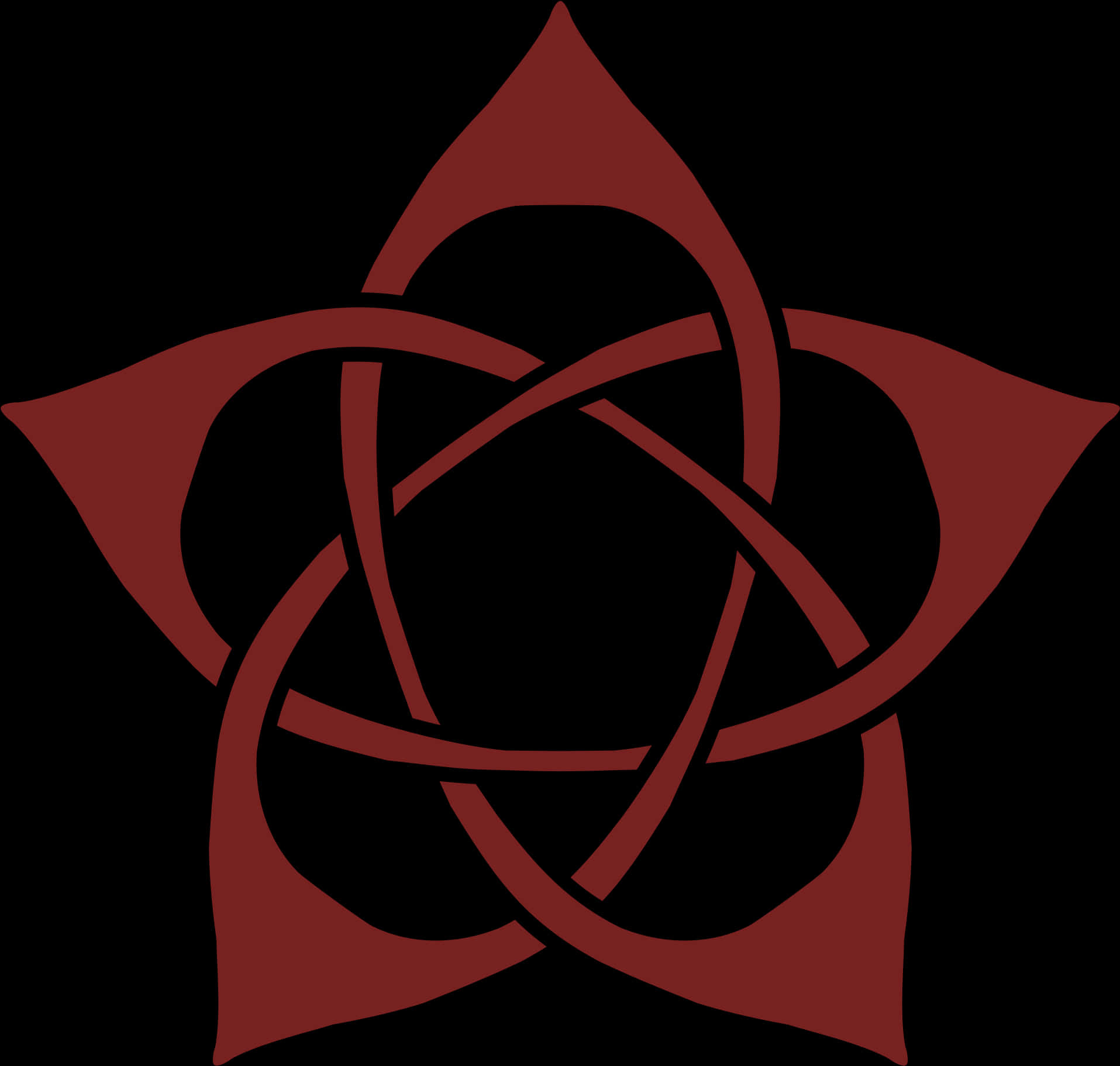 Pentagram 桌布 壁紙 — 在純黑背景上，一個大膽的深紅色交織結符號，帶有五個尖瓣。