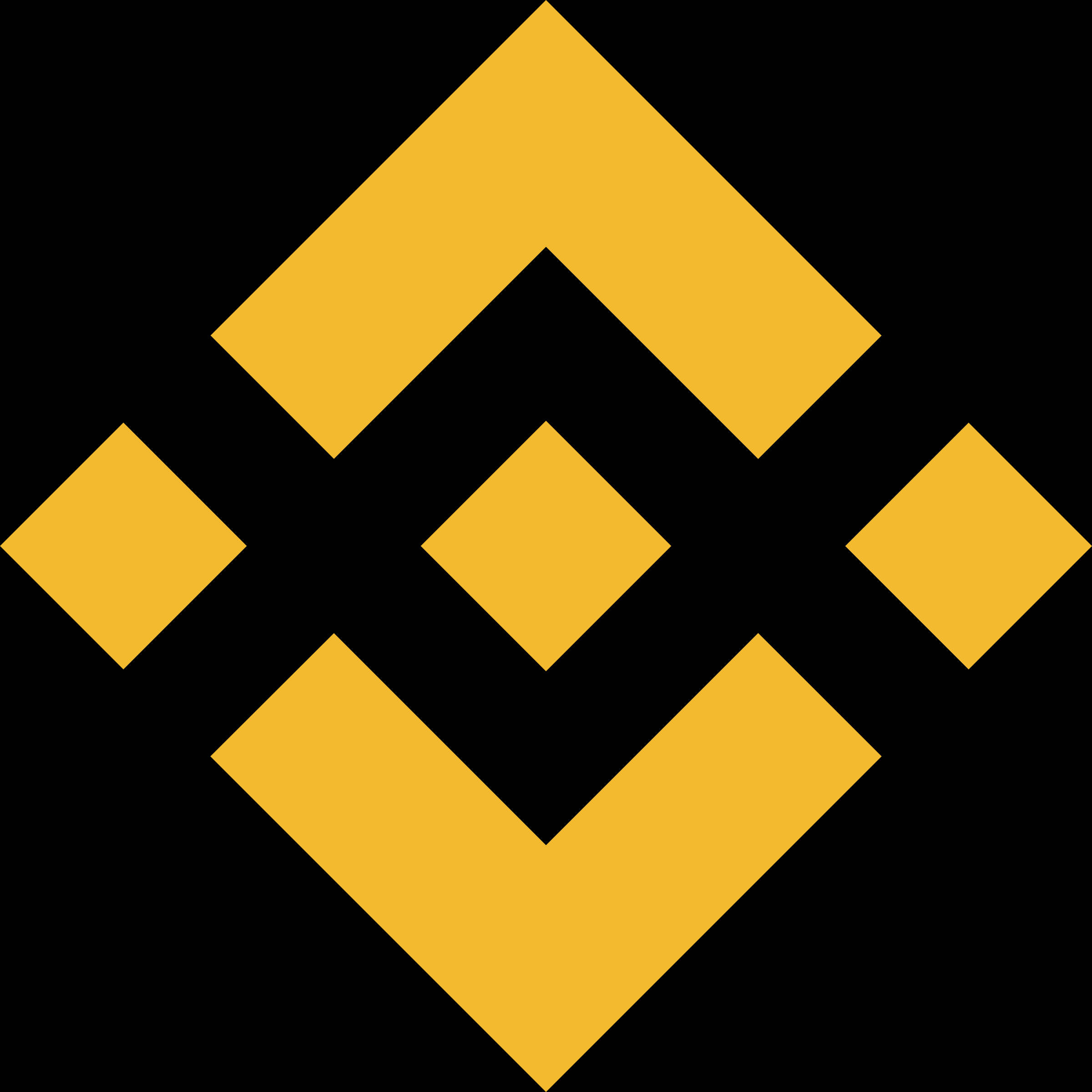 Binance 桌布 壁紙 — 在純黑背景上，一個大膽的金色幾何標誌，帶有相互交錯的鑽石形狀。