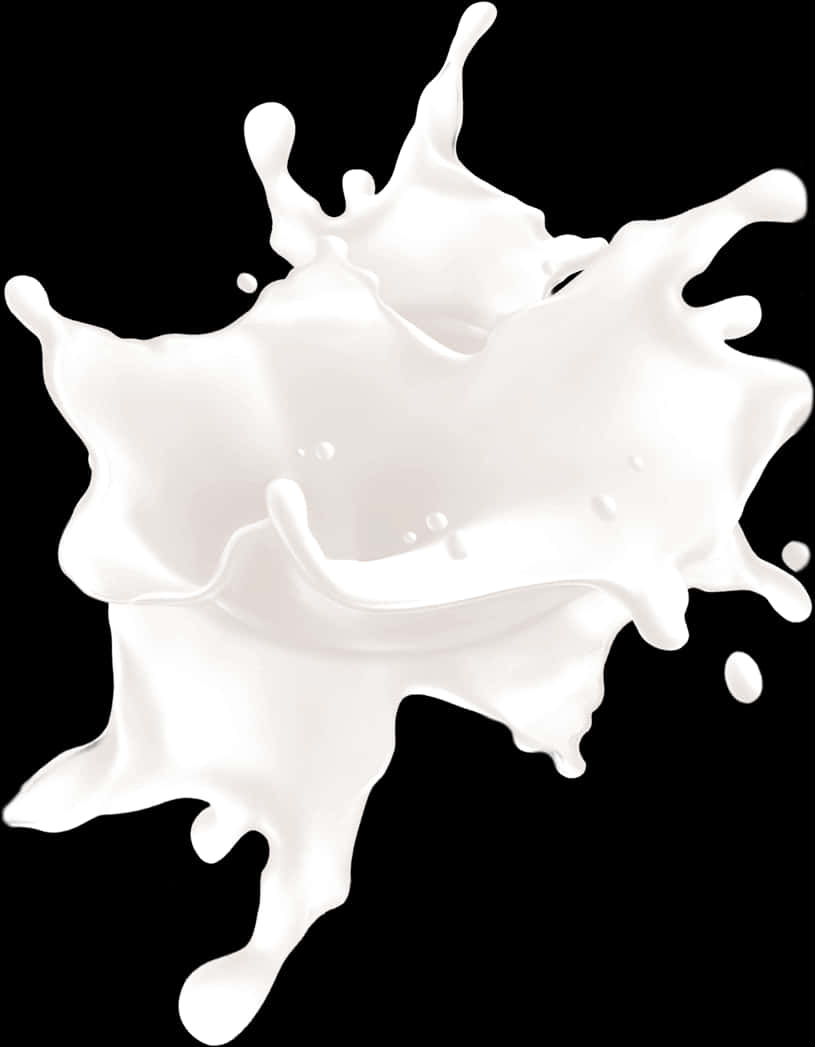 Milk Splash 桌布 壁紙 — 在純黑背景上，帶有光澤水滴的動態白色牛奶飛濺定格在半空中。
