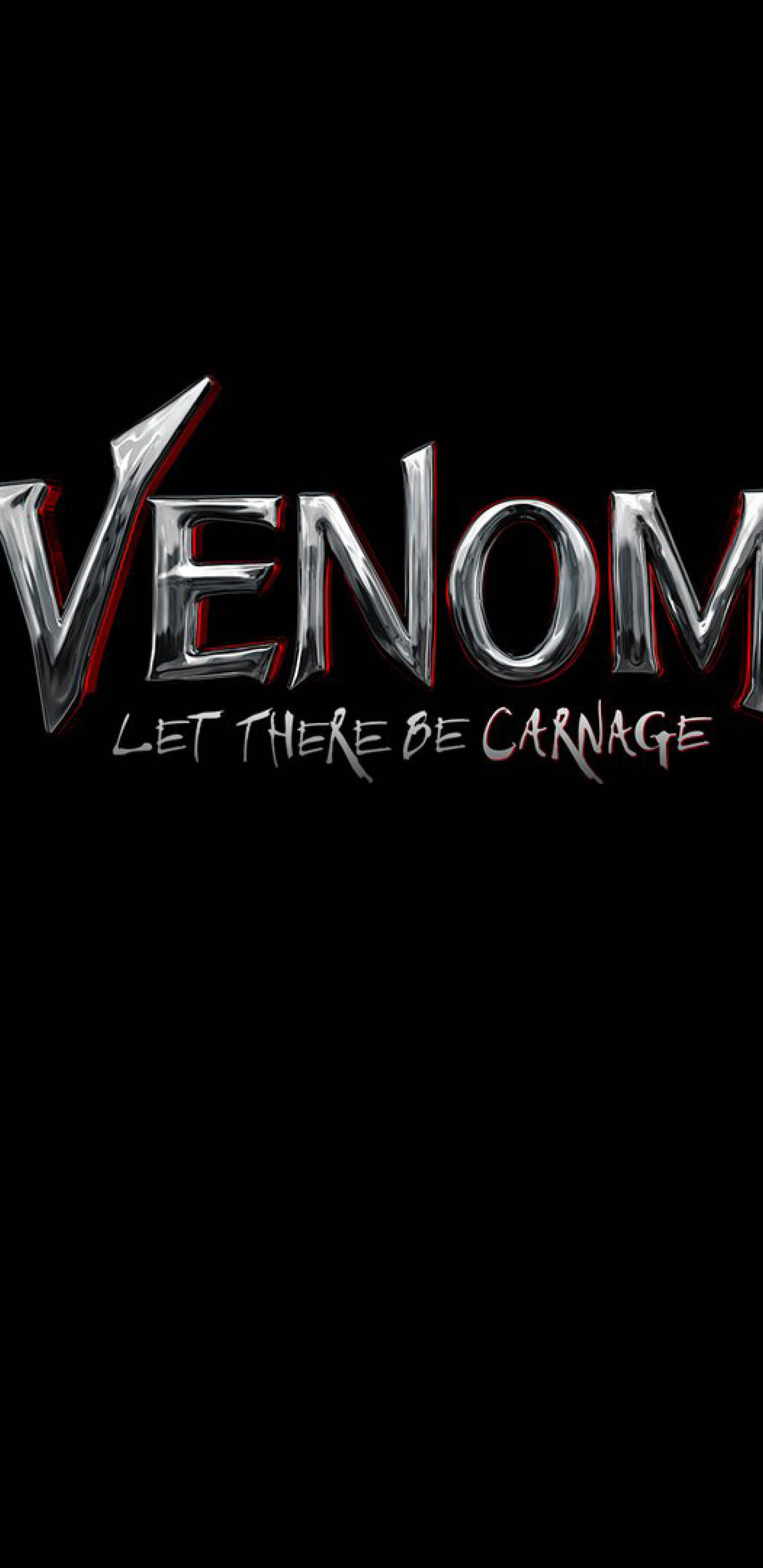 Be 桌布 壁紙 — 在純黑背景上，帶有紅色點綴和標語的光澤金屬Venom標誌。