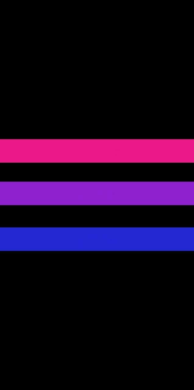 Pride Flag 桌布 壁紙 — 在純黑背景上，粉紅、紫色和藍色的粗大水平條紋營造出引人注目的極簡圖案。