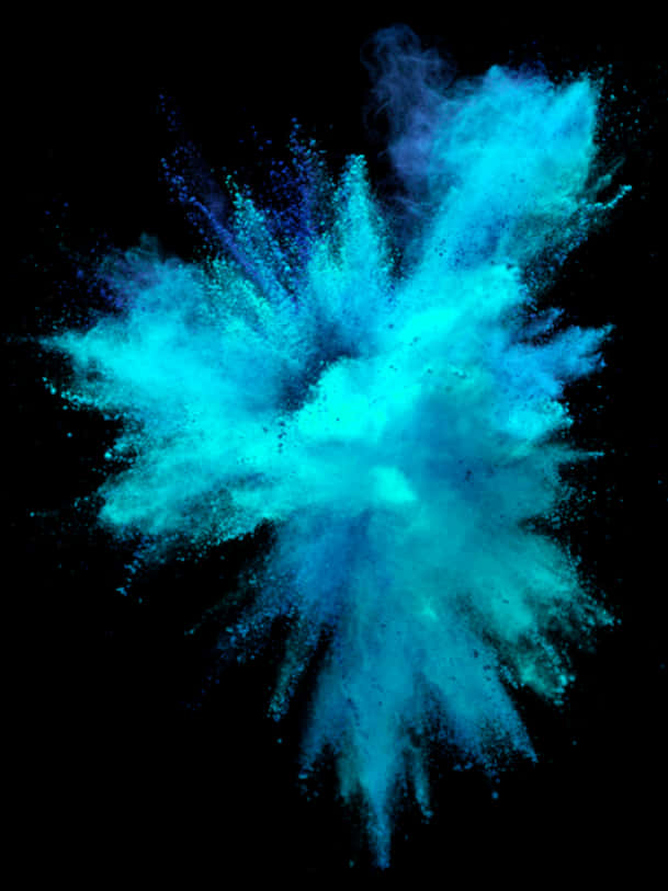 Color Explosion 桌布 壁紙 — 在純黑背景上，電光藍和青色粉末的鮮豔爆發。