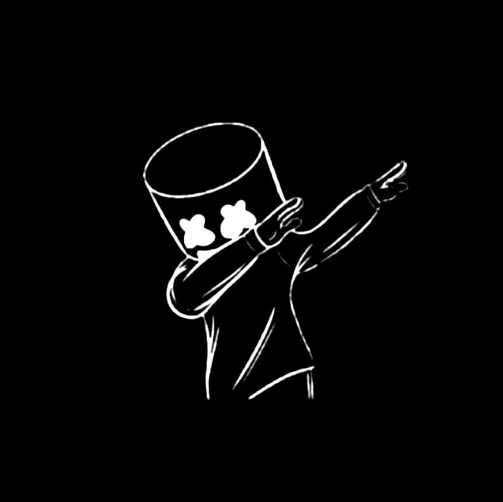 在黑色背景上用白色線條繪製的 Marshmello 角色 dab 姿勢。 — Marshmello 動態圖 壁紙