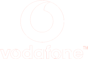 Vodafone 桌布 壁紙 — 在純黑色背景上，一個帶有彎曲圓形和小寫文字的鮮明白色Vodafone標誌。