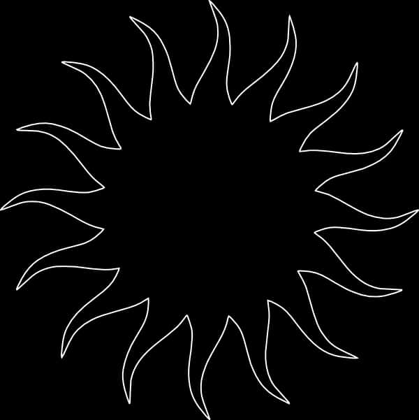 Sun Rays 桌布 壁紙 — 在純黑色背景上，一個帶有波浪光線的風格化太陽的極簡白色線條畫。