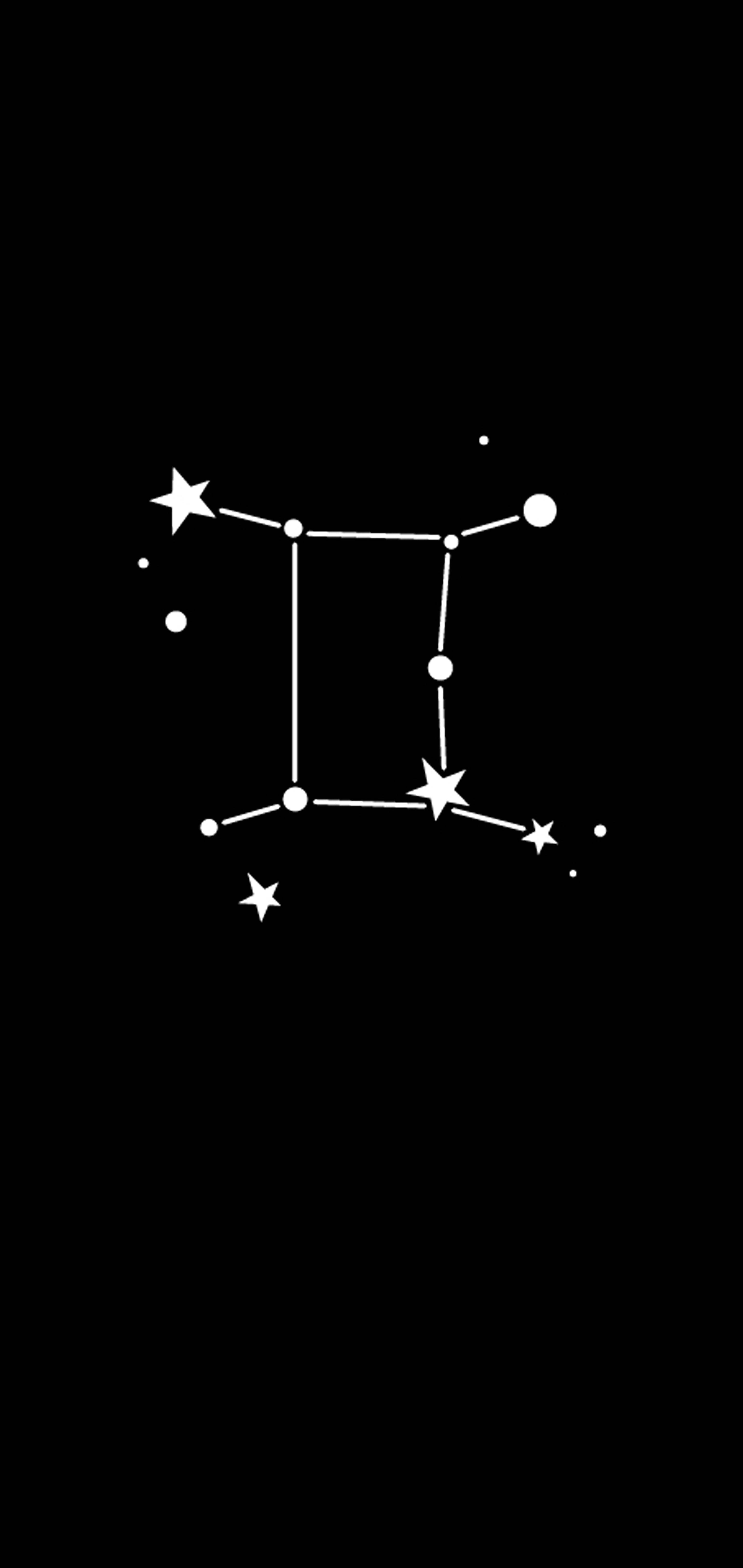星座 桌布 壁紙 — 在純黑色背景上，一個方形星座的極簡白色線條畫。