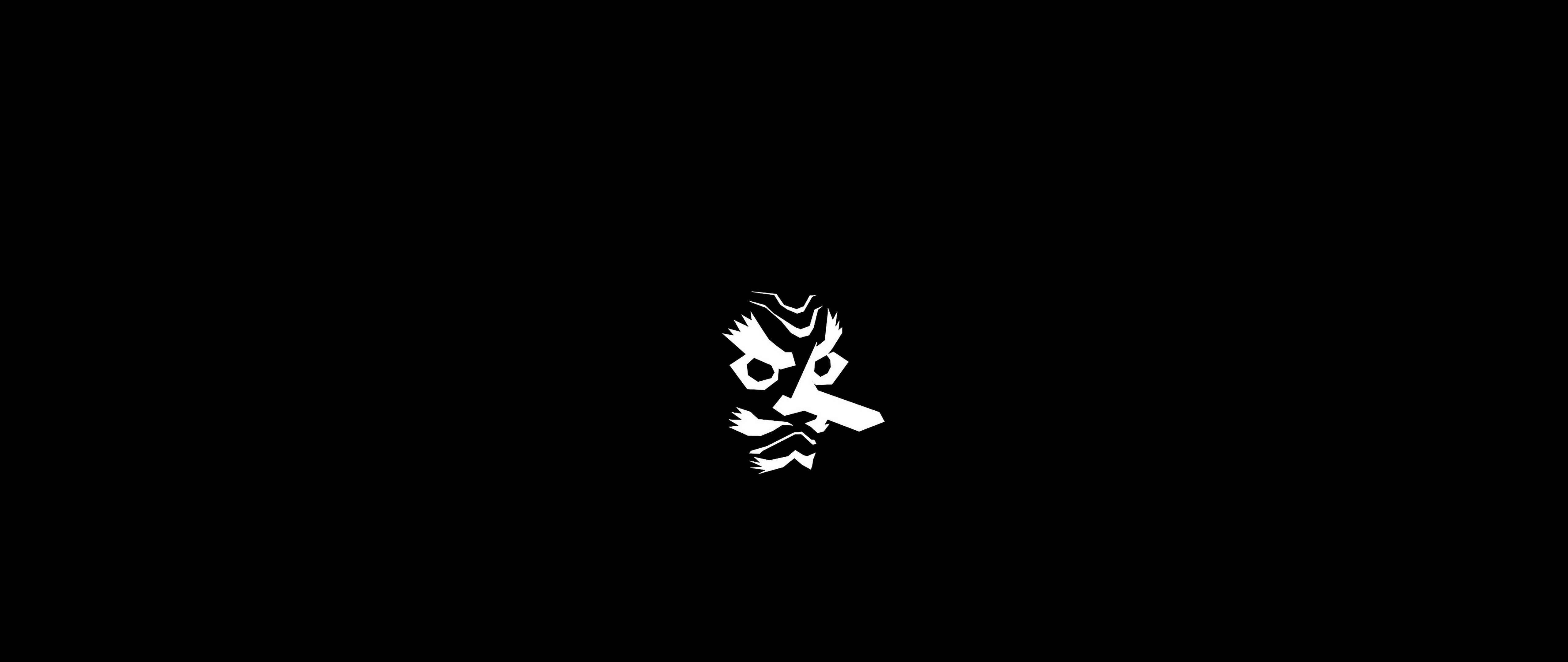 鬼滅之刃 桌布 壁紙 — 在純黑色背景上，一個線條鮮明、帶有銳利棱角的白色極簡風格鳥類剪影。