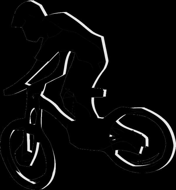 腳踏車 桌布 壁紙 — 在純黑色背景上，一個騎自行車者傾斜入彎的鮮明白色線條藝術剪影。