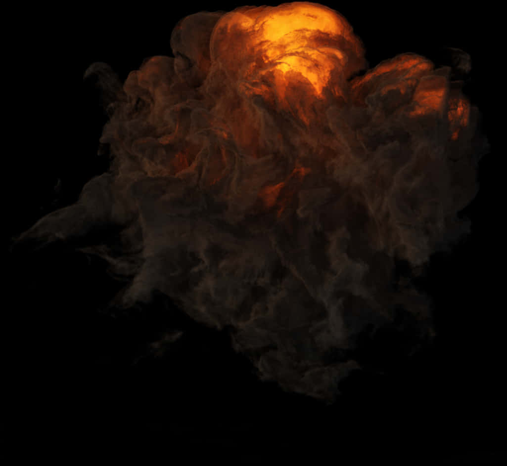 Fire Smoke 桌布 壁紙 — 在純黑色背景上，一場熾熱的橙色爆炸伴隨著滾滾黑煙。