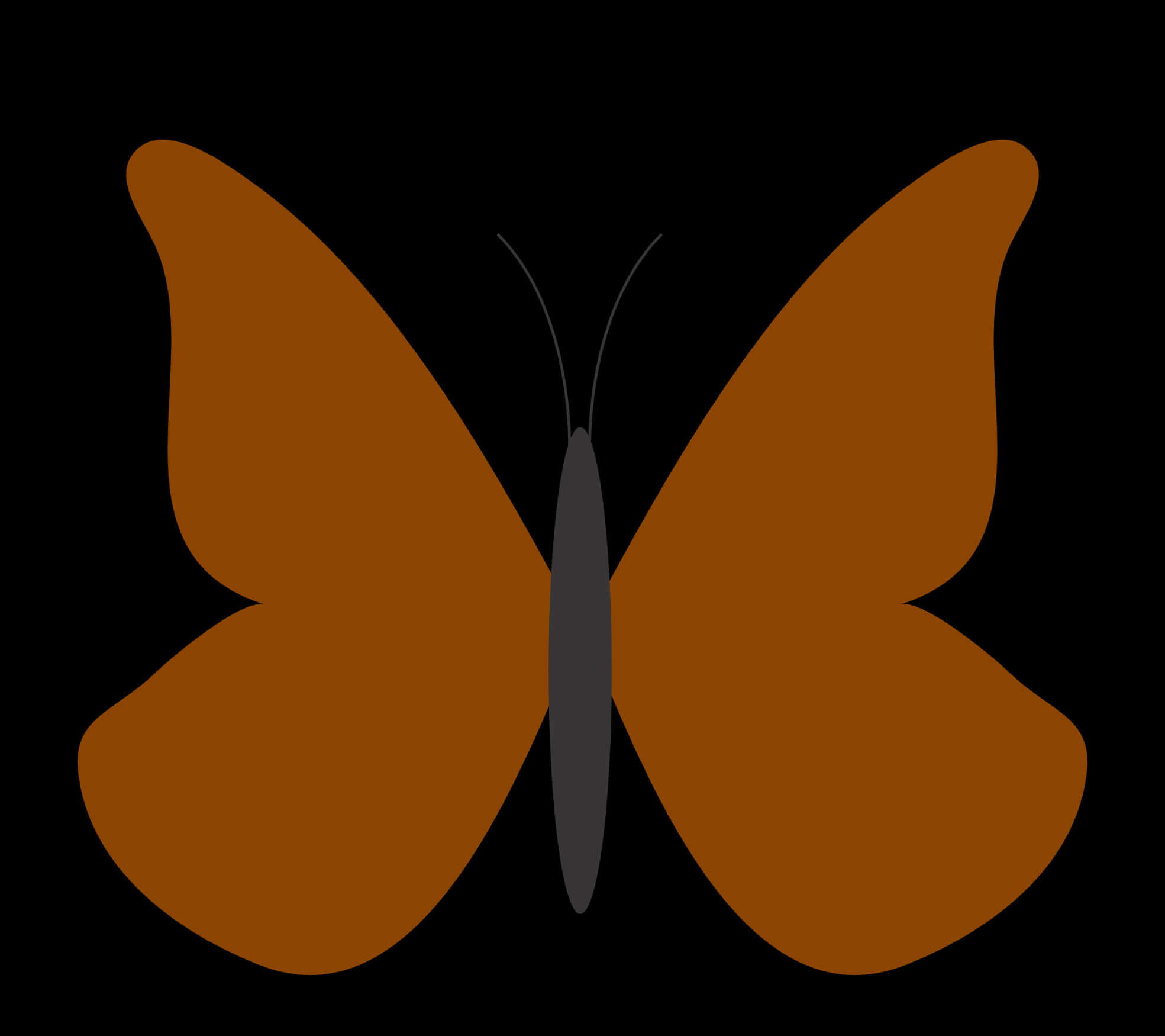 Butterflies 桌布 壁紙 — 在純黑色背景上，一隻帶有灰色身體和觸角的棕色蝴蝶的極簡剪影。