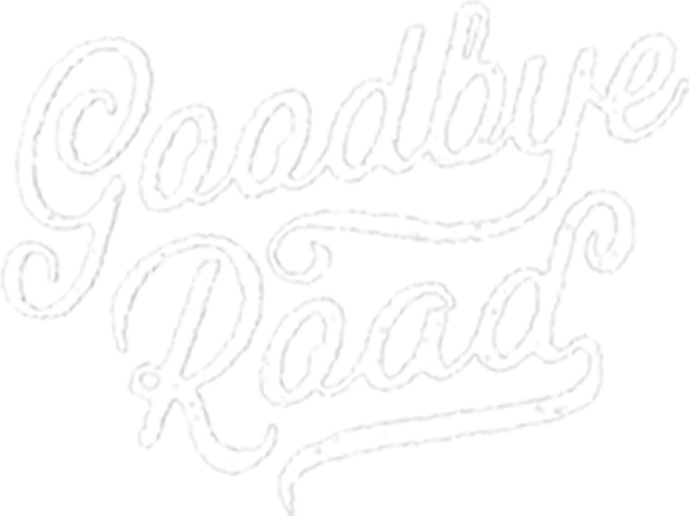 Clip Art 桌布 壁紙 — 在純黑色背景上，優雅的白色草書文字寫著「Goodbye Road」。