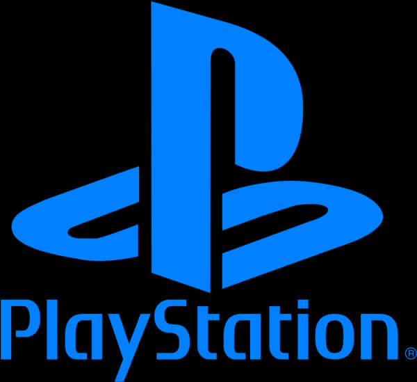 Playstation Logo 桌布 壁紙 — 在純黑色背景上，帶有標誌性「P」符號和文字的醒目藍色PlayStation標誌。