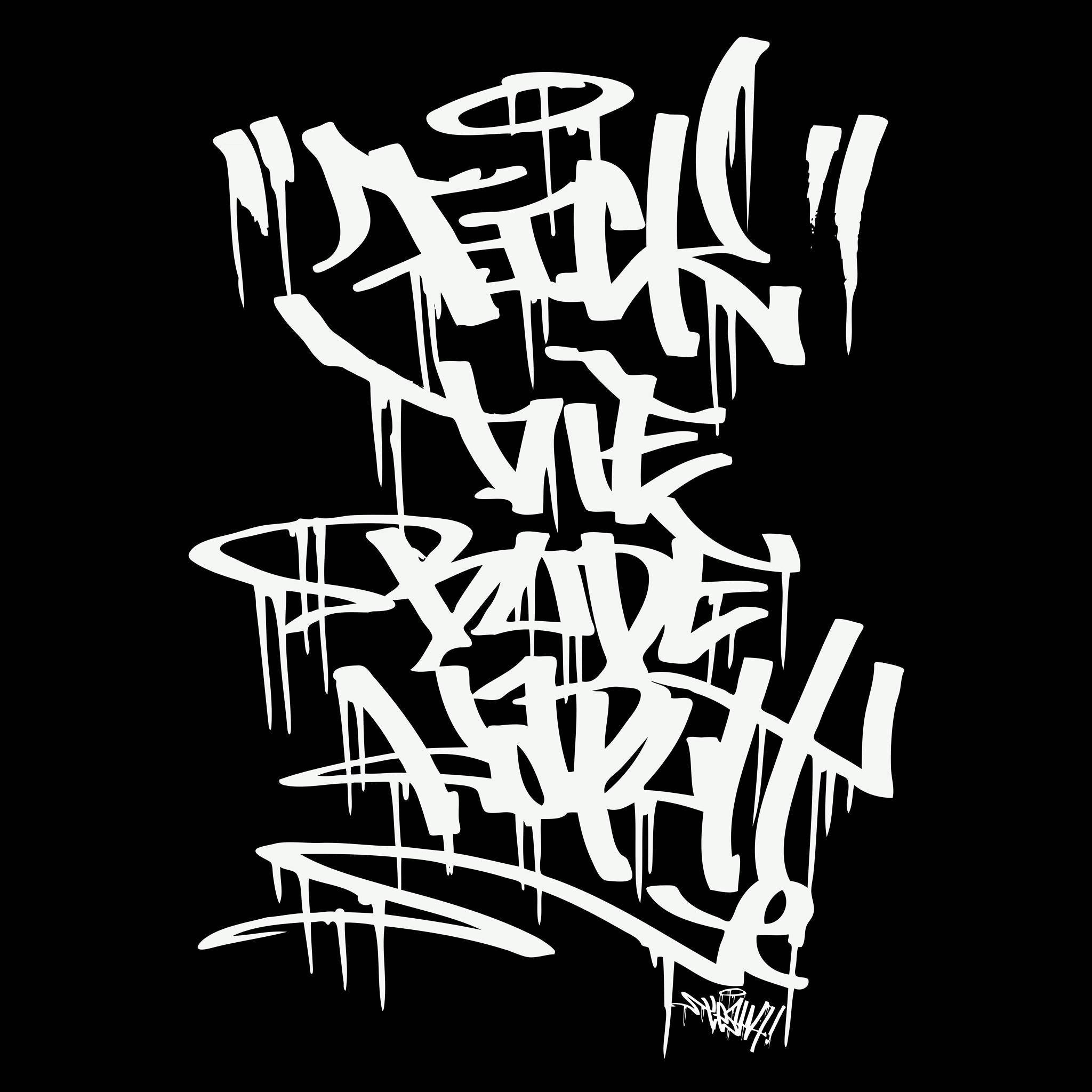 Black And White Graffiti 桌布 壁紙 — 在純黑色背景上，帶有滴落油漆效果的粗體白色塗鴉風格文字。
