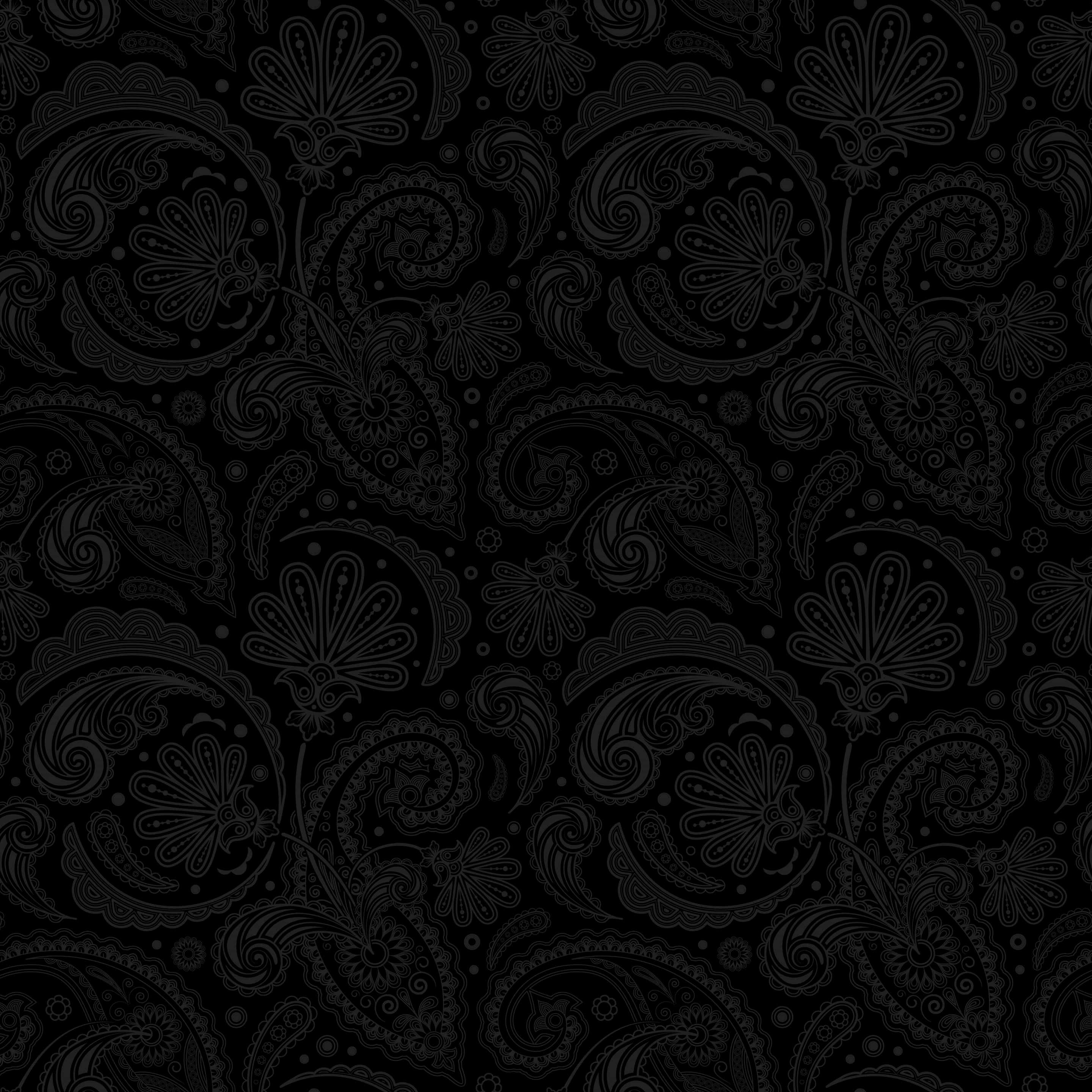Paisley 桌布 壁紙 — 在純黑色背景上，帶有複雜漩渦圖案的優雅黑色和深灰色佩斯利花紋。