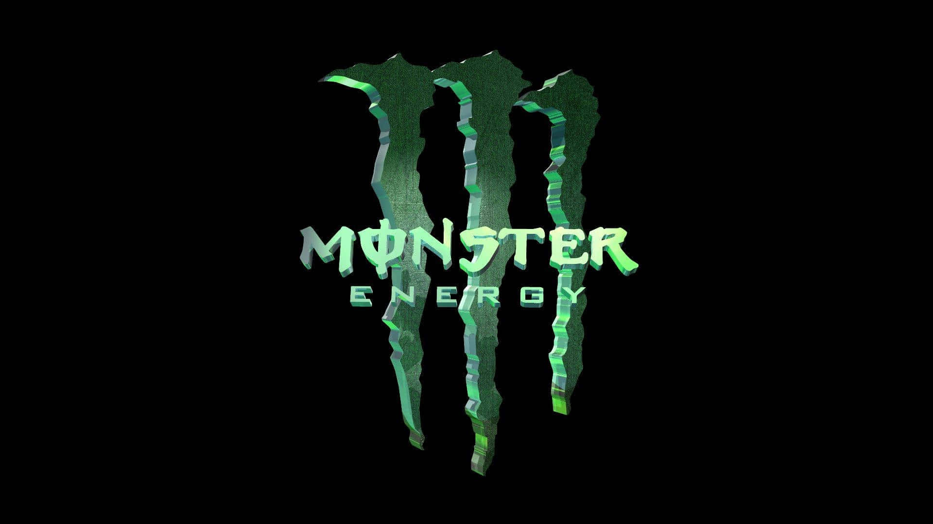 Monster Energy 桌布 壁紙 — 在純黑色背景上，帶有鋸齒狀爪痕的發光綠色Monster Energy標誌。
