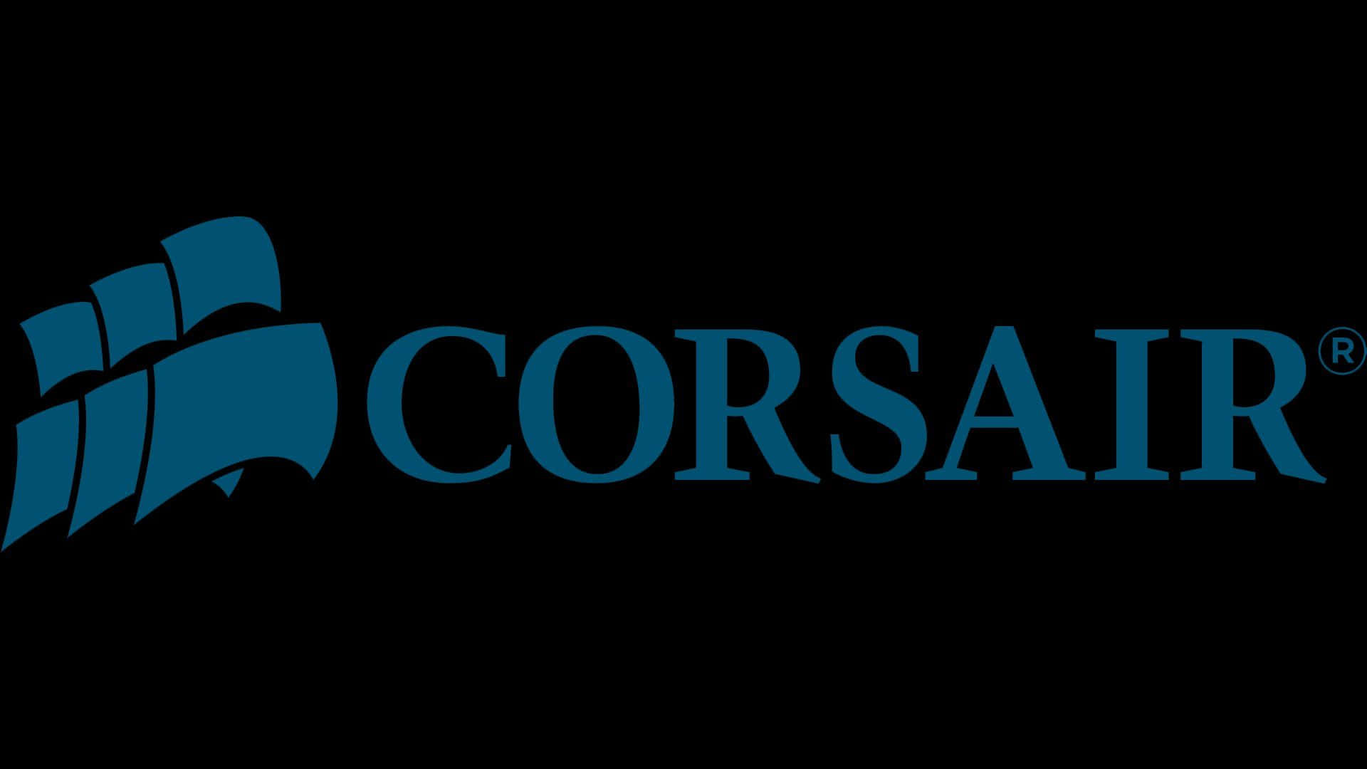 海盜船 桌布 壁紙 — 在純黑色背景上，帶有風格化帆船的時尚藍色Corsair標誌。