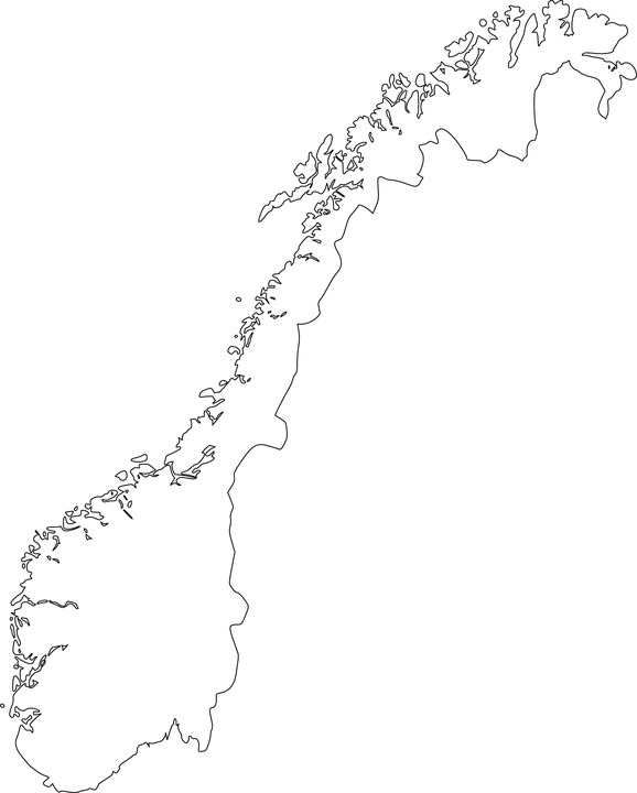 Map 桌布 壁紙 — 在純黑色背景上，挪威海岸線的鮮明白色虛線輪廓。