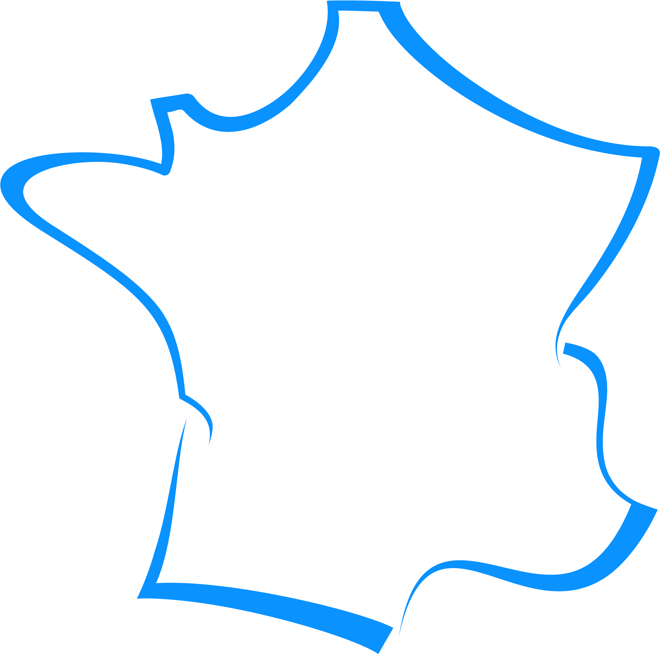 France 桌布 壁紙 — 在純黑色背景上，法國地圖形狀的醒目藍色輪廓。