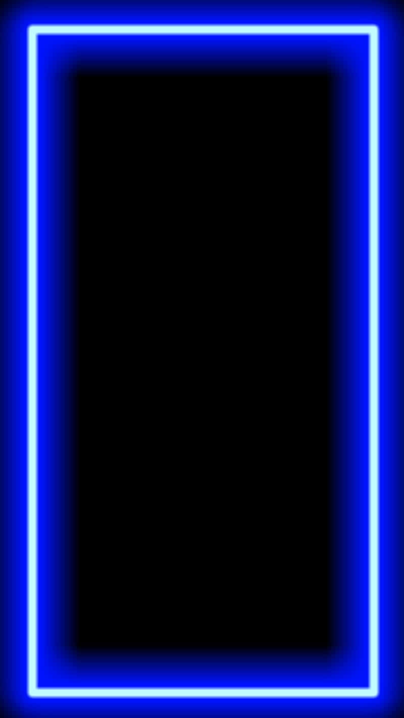 Blue Neon 桌布 壁紙 — 在純黑色背景上，發光的藍色霓虹矩形框營造出極簡的數位邊框。