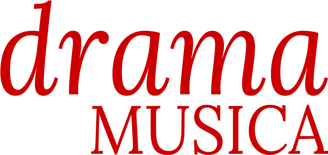 Words 桌布 壁紙 — 在純黑色背景上，粗體紅色文字拼出 drama 和 musica。