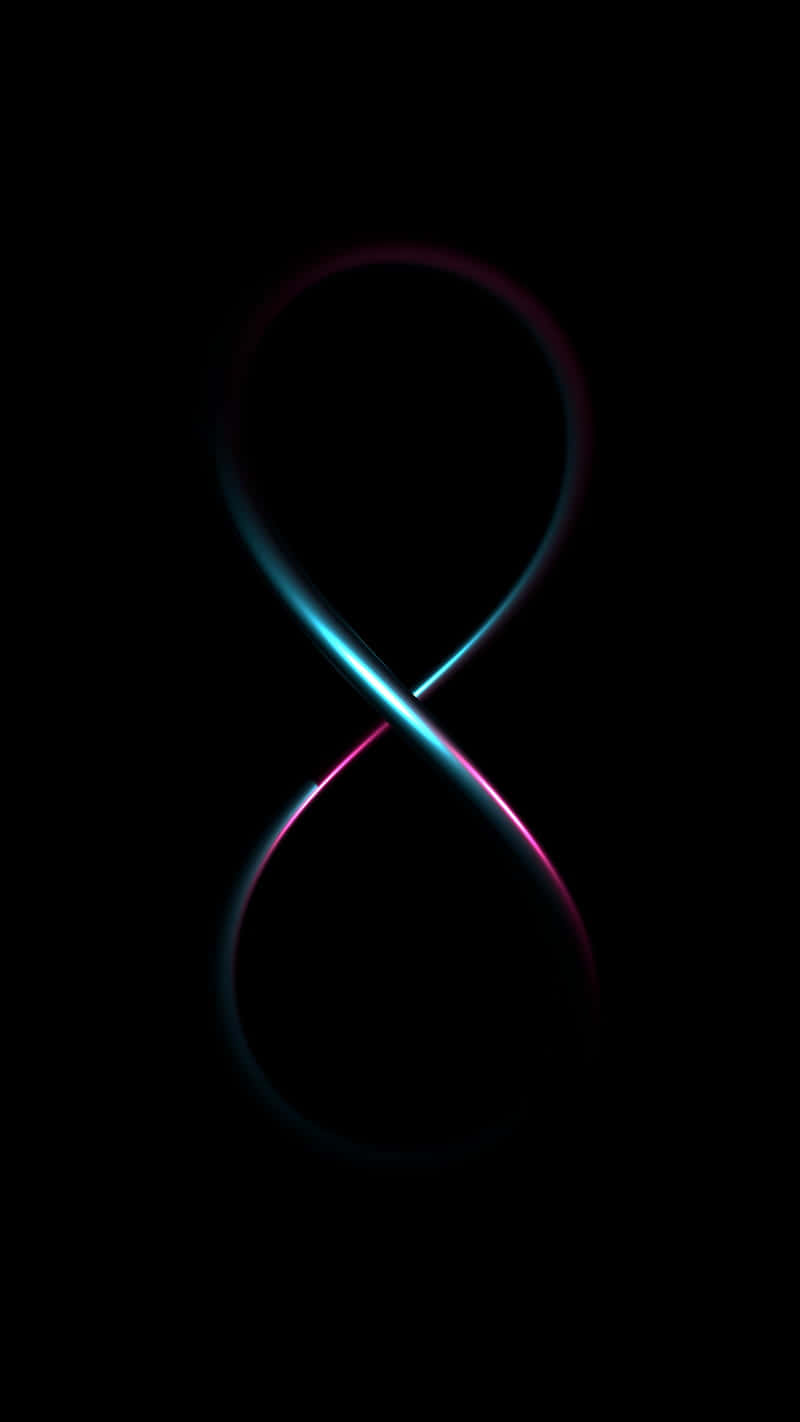 Pixel 3xl Oled 桌布 壁紙 — 在純黑色背景上，藍色和粉紅色霓虹燈發光的無限符號。