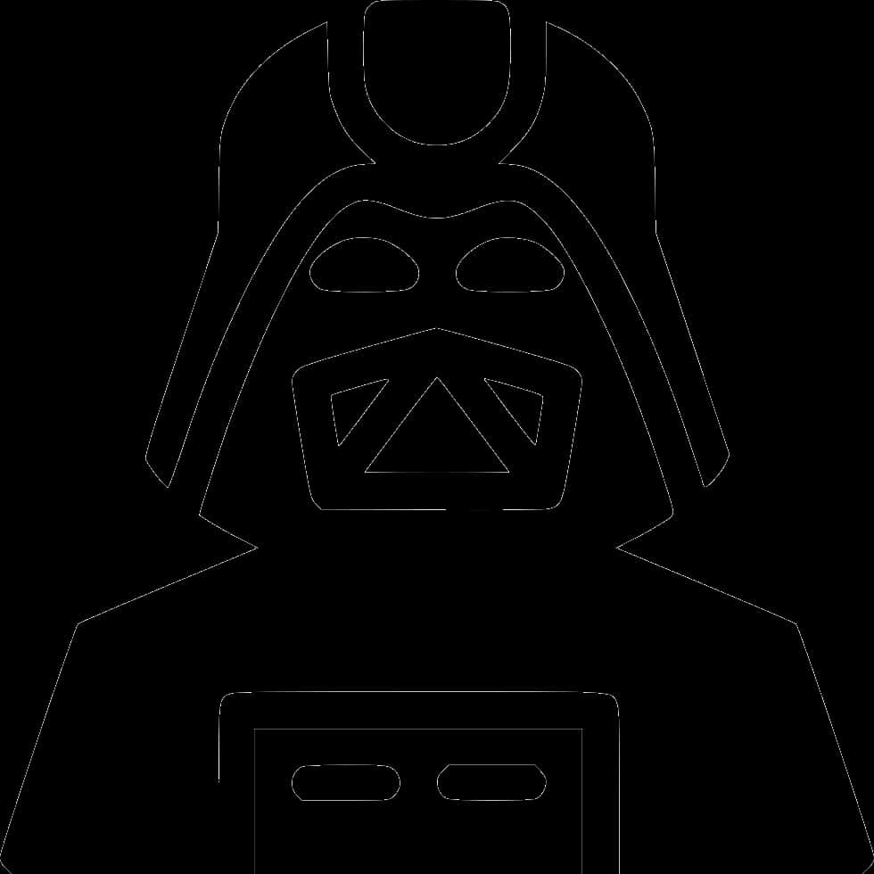 Star Wars Art 桌布 壁紙 — 在純黑色背景上，達斯維達標誌性頭盔和肩膀的清晰白色線條藝術剪影。