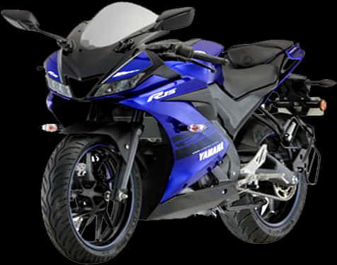 機車 桌布 壁紙 — 在純黑色背景上以工作室燈光展示的時尚藍黑Yamaha R15運動摩托車。