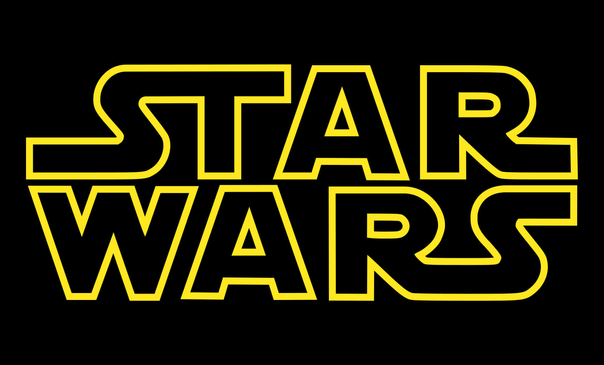 Star Wars Profile 桌布 壁紙 — 在純黑色背景上以標誌性字體呈現的醒目黃色《星際大戰》標誌。