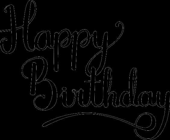Happy Birthday Font 桌布 壁紙 — 在純黑色背景上以白色輪廓呈現優雅草書 'Happy Birthday' 文字。