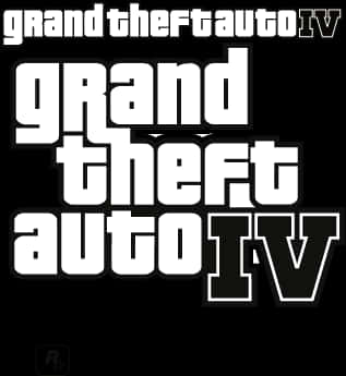 Gta 桌布 壁紙 — 在純黑色背景上以風格化字體呈現的醒目白色「Grand Theft Auto IV」標誌。